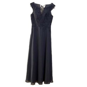 Azazie Navy Blue Chiffon Lace Sleeveless Evening Gown Size A10
